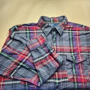 Polo Ralph Lauren Ranch Plaid Flannel Shirt Mens XL Grey Red Purple Cotton L/S